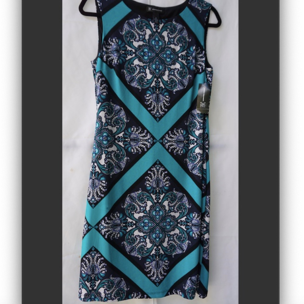 Teal and Blue patterned, Sleeveless Dress